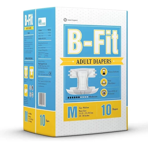 A multicoloured package of Bfit Economy Diaper