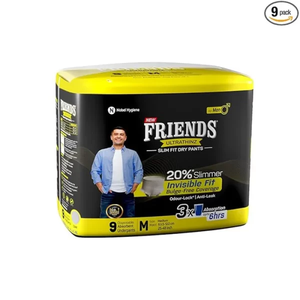 Black and yellow package of Friends Ultra Thin Pant