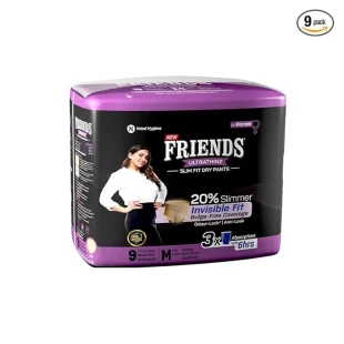 Black and purple package of Friends Adult Diaper Pants