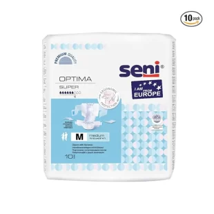 A White and blue coloured package of Seni Optima Diaper