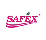 Red and white logo of Safex in a white background