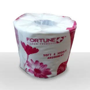 A white and pink coloured package of Dry Tissue Roll from Fortune