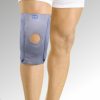 A person wearing a light blue Innolife knee immobolisere